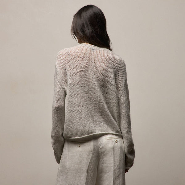 Marled Cashmere Linen Crew in Pearl | James Perse Los Angeles