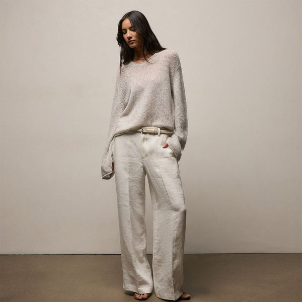 Marled Cashmere Linen Crew in Pearl | James Perse Los Angeles