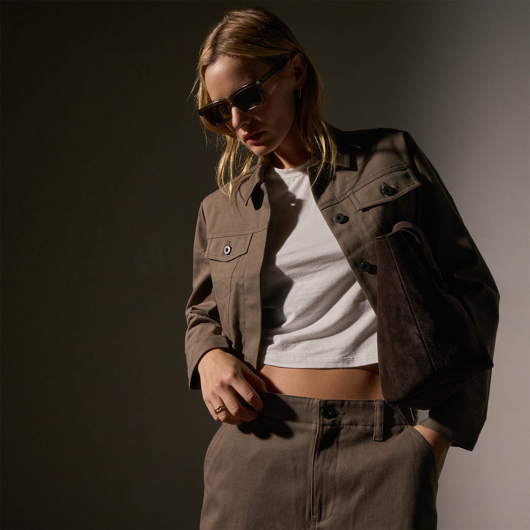 Shrunken Jean Jacket  in Mushroom | James Perse Los Angeles