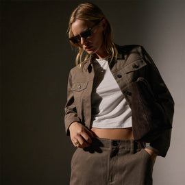 Shrunken Jean Jacket  in Mushroom | James Perse Los Angeles