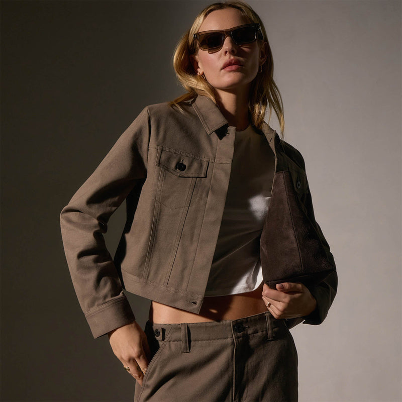 Shrunken Jean Jacket  in Mushroom | James Perse Los Angeles