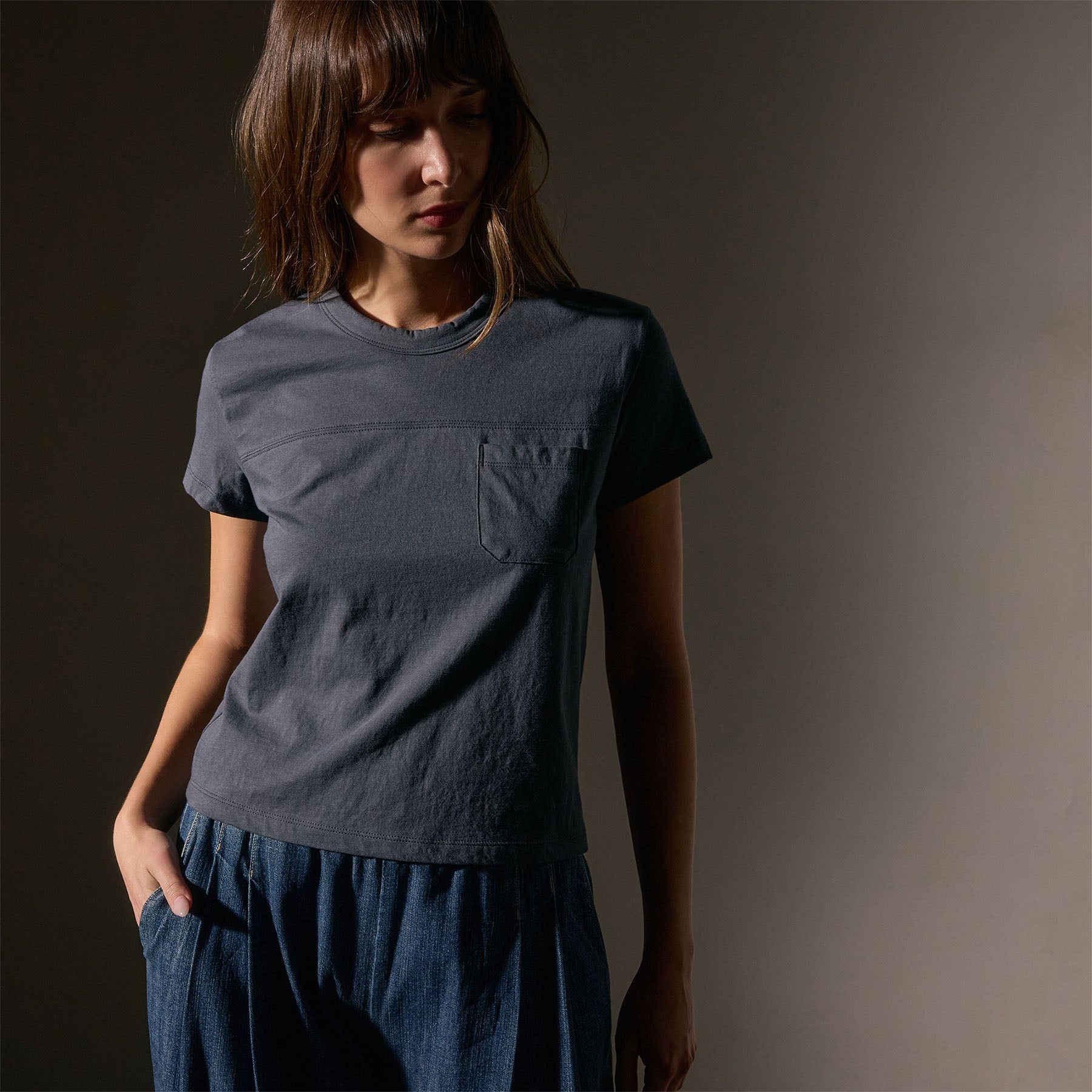 Cotton Linen Retro Pocket Tee