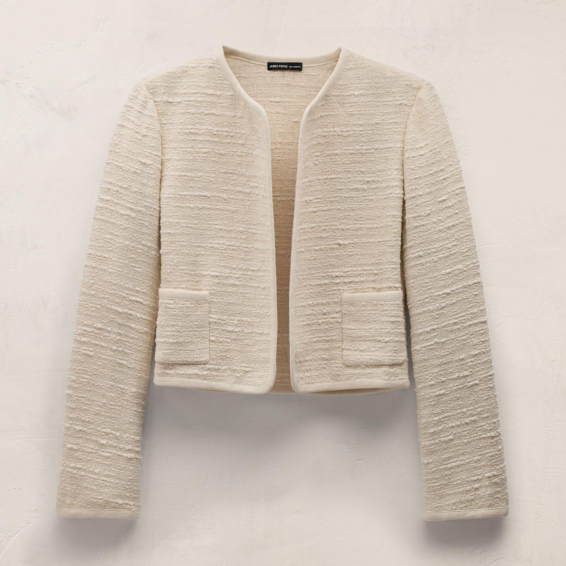 Cropped Boucle Open Jacket In Natural | James Perse Los Angeles