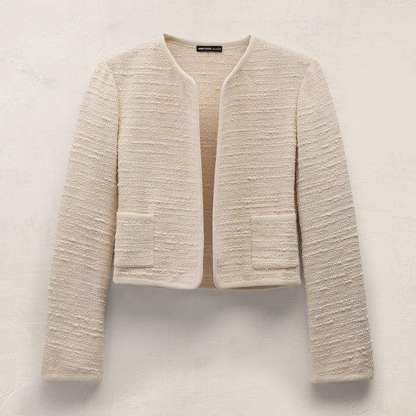 Cropped Boucle Open Jacket in Natural | James Perse Los Angeles