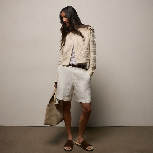 Cropped Boucle Open Jacket in Natural | James Perse Los Angeles