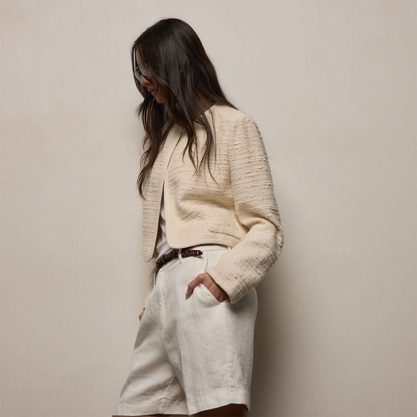Cropped Boucle Open Jacket in Natural | James Perse Los Angeles