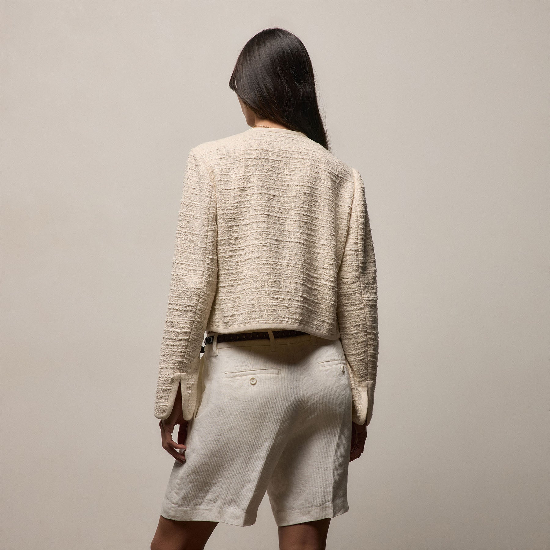 Cropped Boucle Open Jacket In Natural | James Perse Los Angeles