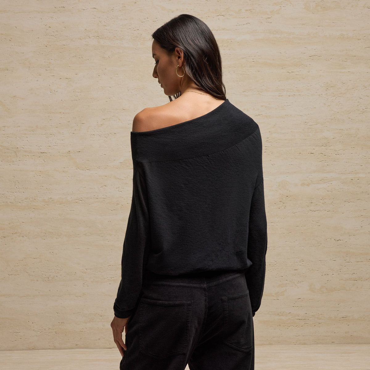 Sheer Off Shoulder Top in Black | James Perse Los Angeles