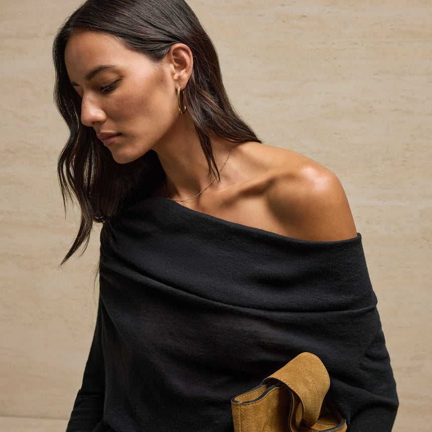 Sheer Off Shoulder Top in Black | James Perse Los Angeles