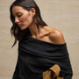 Sheer Off Shoulder Top in Black | James Perse Los Angeles