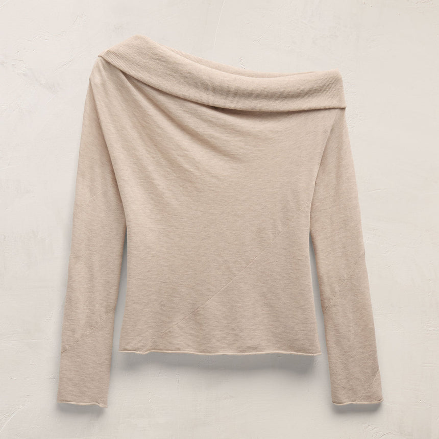 Sheer Off Shoulder Top in Light Tan Melange | James Perse Los Angeles