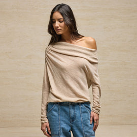 Sheer Off Shoulder Top in Light Tan Melange | James Perse Los Angeles