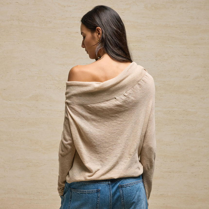 Sheer Off Shoulder Top in Light Tan Melange | James Perse Los Angeles