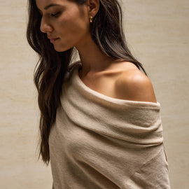 Sheer Off Shoulder Top in Light Tan Melange | James Perse Los Angeles