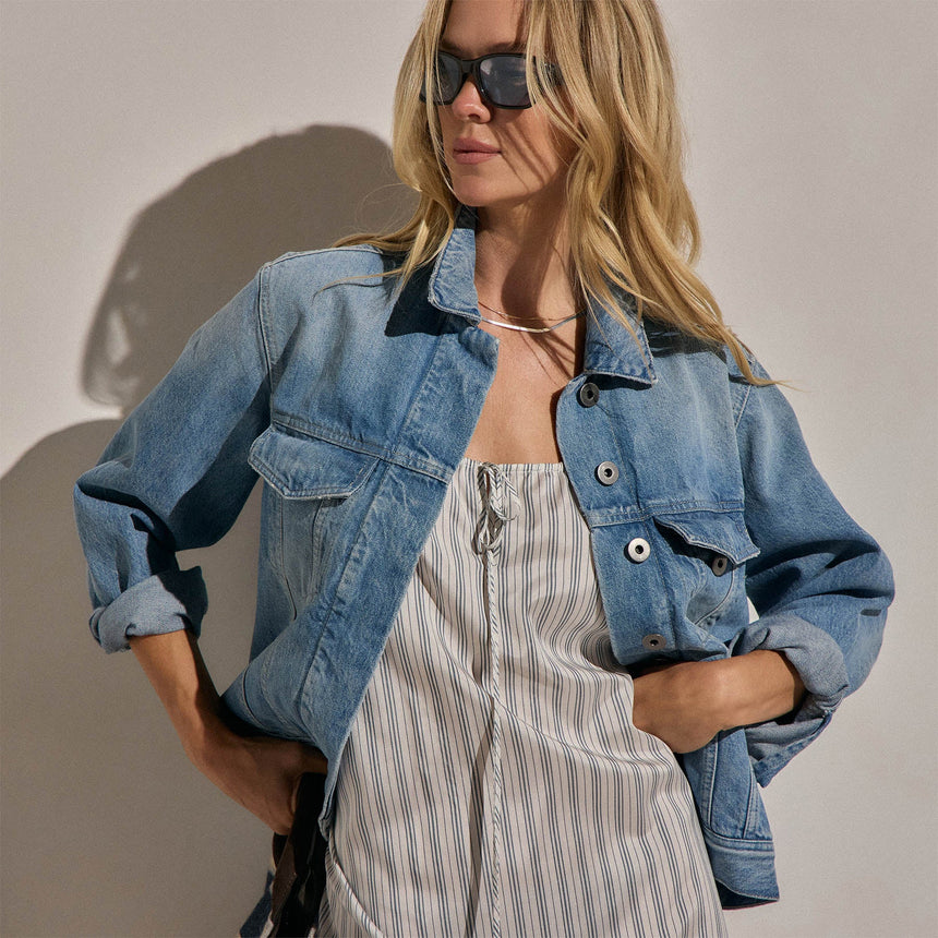 Denim Trucker Jacket in Sky Wash | James Perse Los Angeles