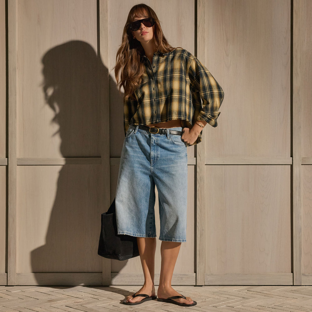 Denim Wide Leg Bermuda Short - Sky Wash | James Perse Los Angeles