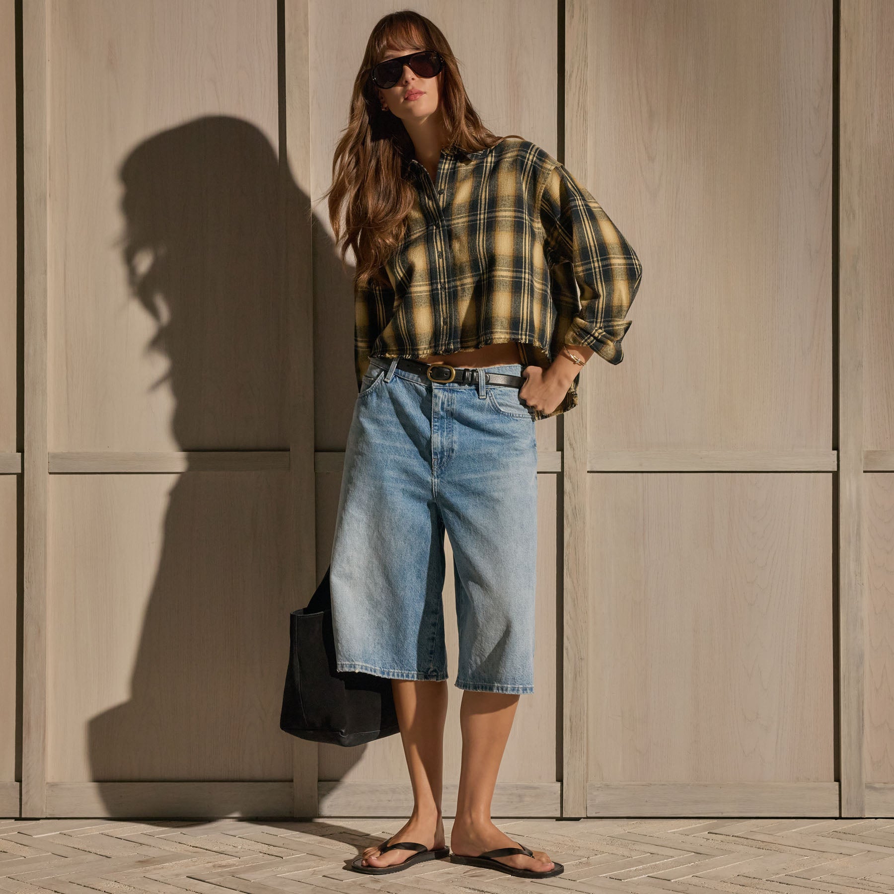 Denim Wide Leg Bermuda Short - Sky Wash | James Perse Los Angeles