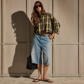 Denim Wide Leg Bermuda Short - Sky Wash | James Perse Los Angeles