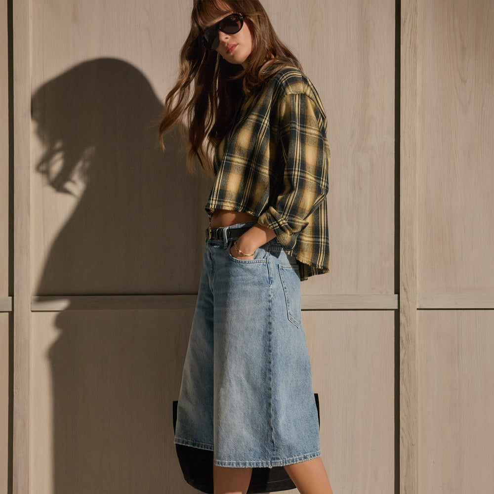 Denim Wide Leg Bermuda Short - Sky Wash | James Perse Los Angeles