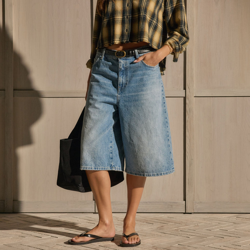 Denim Wide Leg Bermuda Short - Sky Wash | James Perse Los Angeles