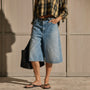 Denim Wide Leg Bermuda Short - Sky Wash | James Perse Los Angeles
