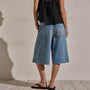 Denim Wide Leg Bermuda Short in Sky Wash | James Perse Los Angeles