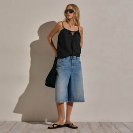 Denim Wide Leg Bermuda Short in Sky Wash | James Perse Los Angeles
