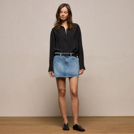 5 Pocket Denim Mini Skirt in Mid Blue Wash | James Perse Los Angeles