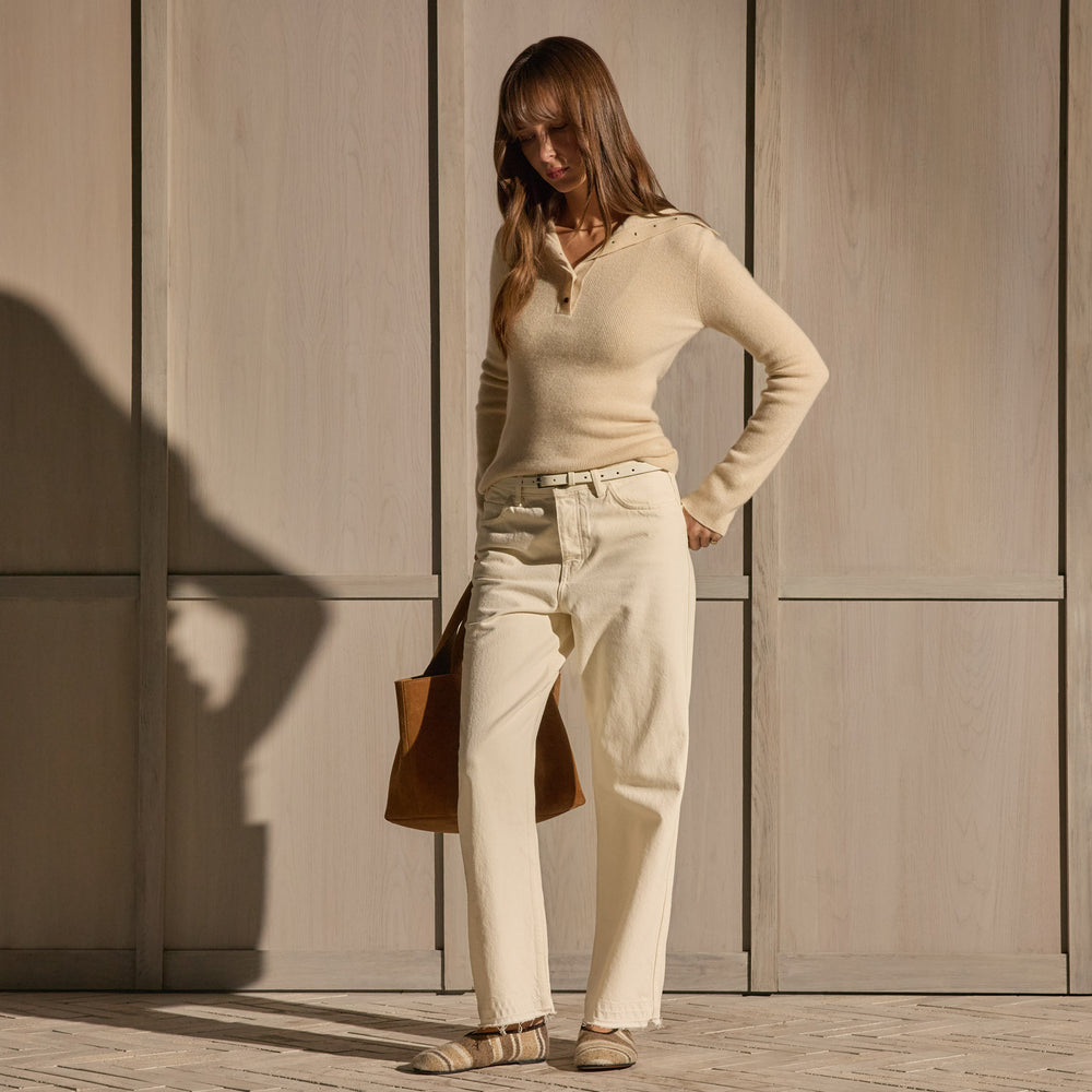 Relaxed Straight Cropped Jean - Ecru | James Perse Los Angeles
