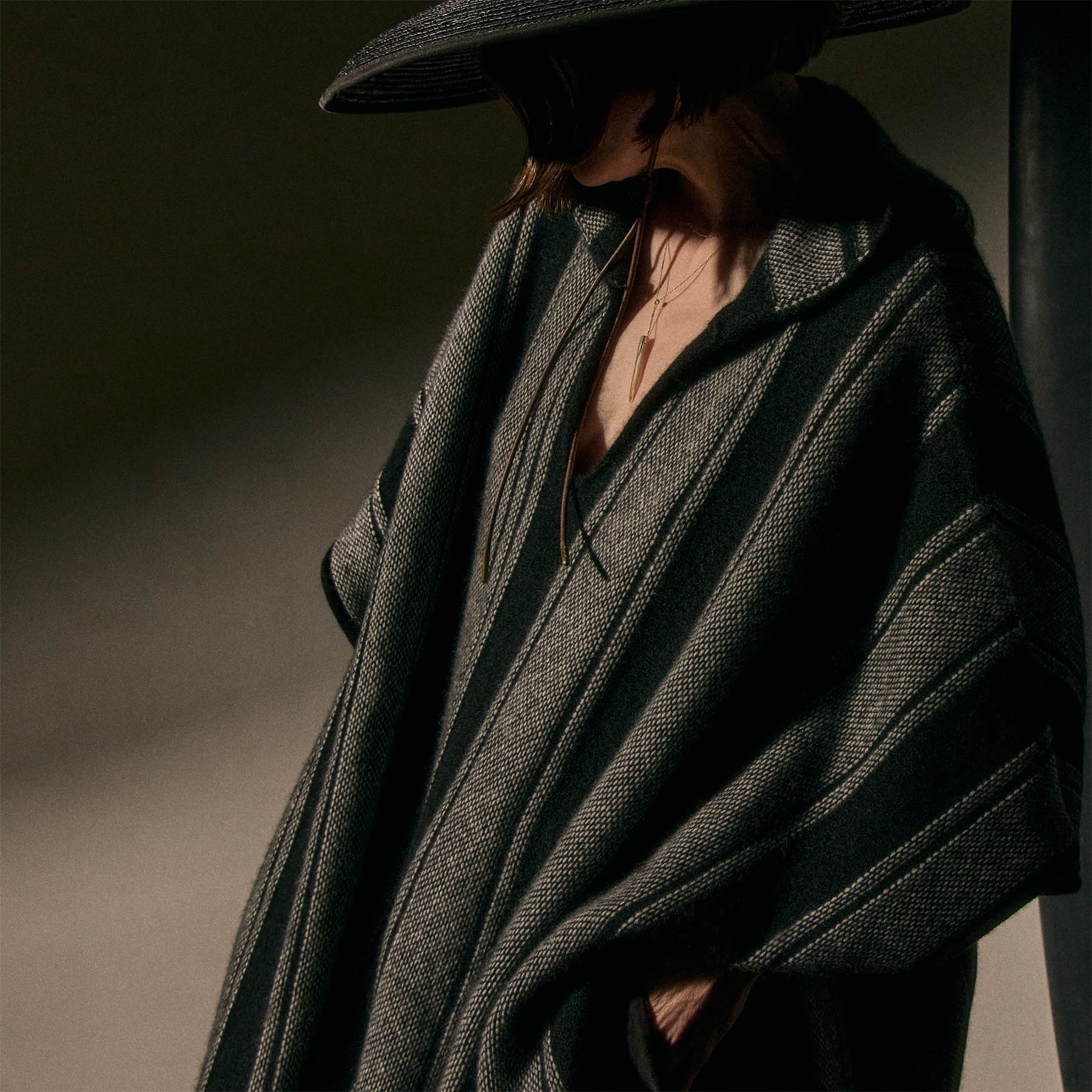Baja Stripe Cashmere Poncho - Black Stripe | James Perse Los Angeles