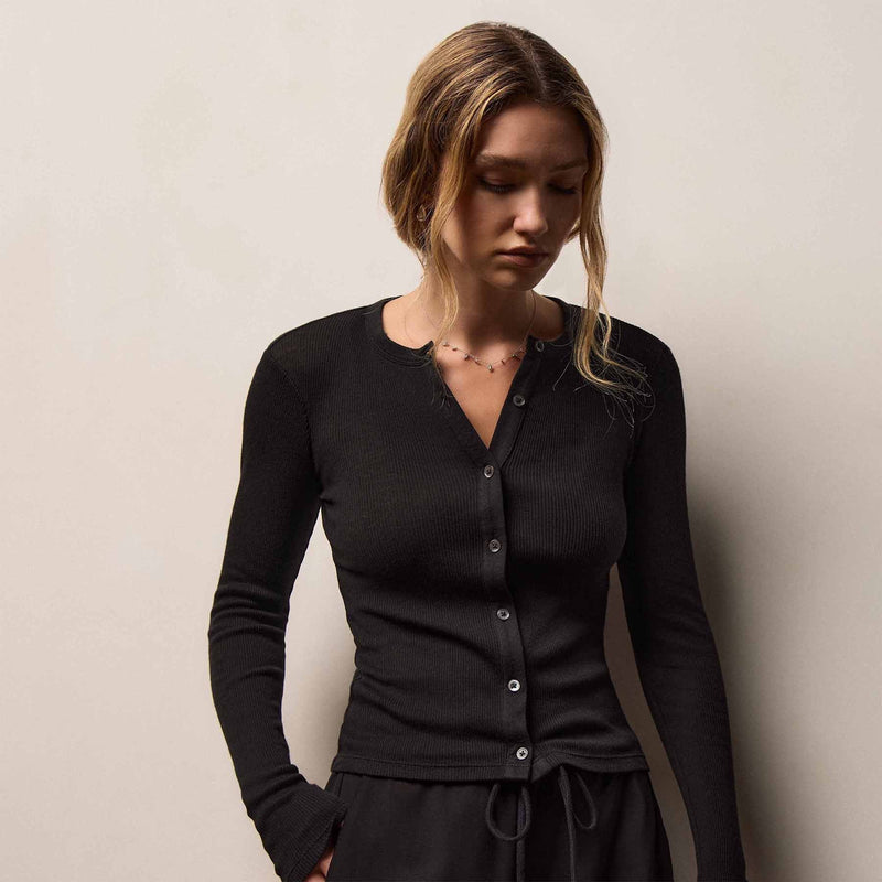 James Perse Cotton Gauze Ribbed Button Top