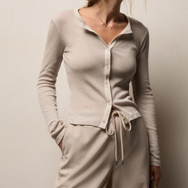 Cotton Gauze Rib Button Front in Salt | James Perse Los Angeles