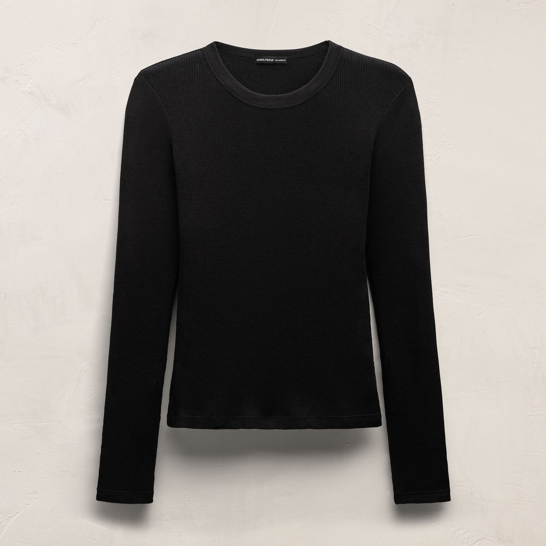 Cotton Gauze Ribbed Long Sleeve Crew - Black | James Perse Los Angeles