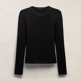 Cotton Gauze Ribbed Long Sleeve Crew - Black | James Perse Los Angeles