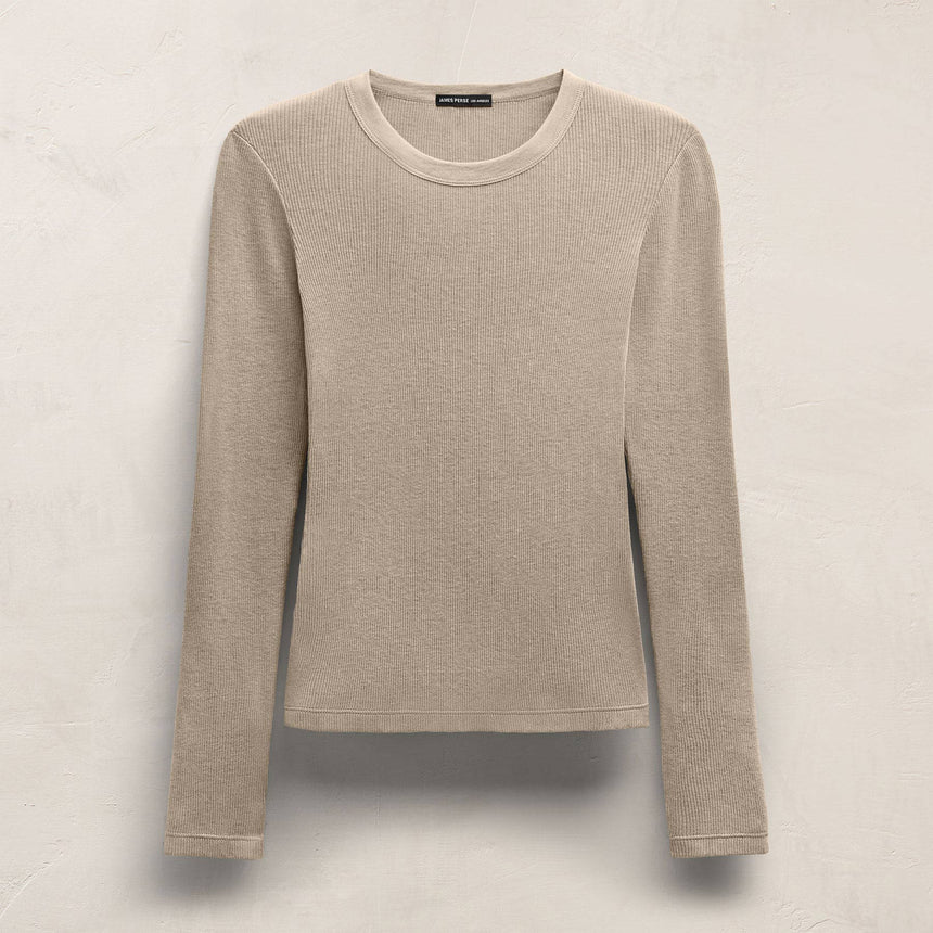 Cotton Gauze Ribbed Long Sleeve Crew - Dapple