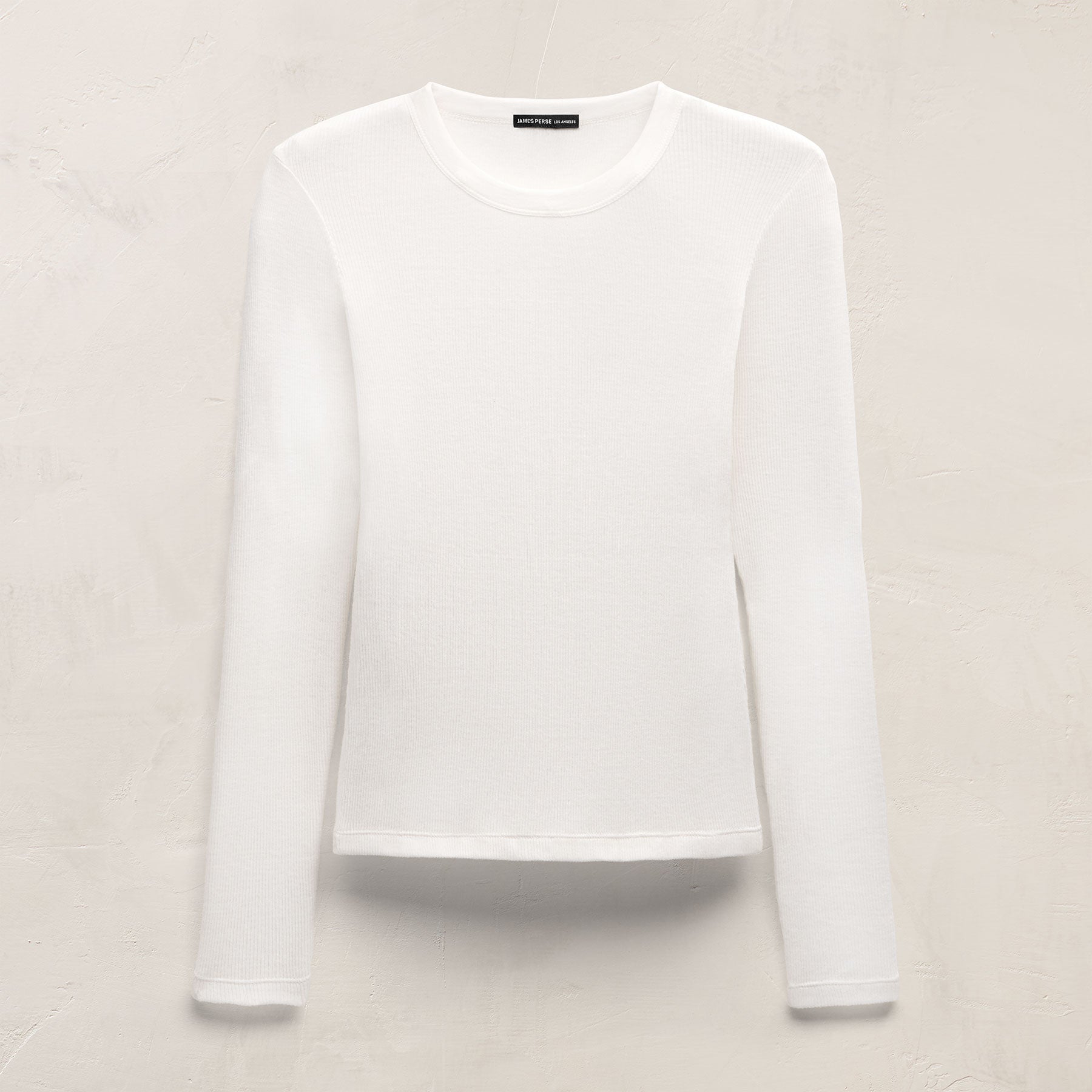 Cotton Gauze Ribbed Long Sleeve Crew - Everest White | James Perse Los Angeles