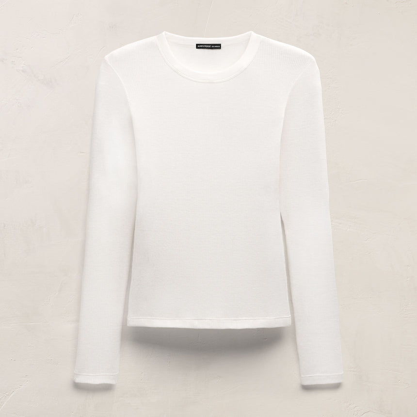 Cotton Gauze Ribbed Long Sleeve Crew - Everest White | James Perse Los Angeles