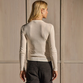 Cotton Gauze Ribbed Long Sleeve Crew - Everest White | James Perse Los Angeles