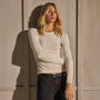 Cotton Gauze Ribbed Long Sleeve Crew - Everest White | James Perse Los Angeles