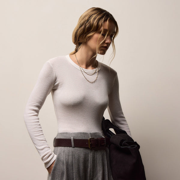 Cotton Gauze Ribbed Long Sleeve Crew in Everest White | James Perse Los Angeles