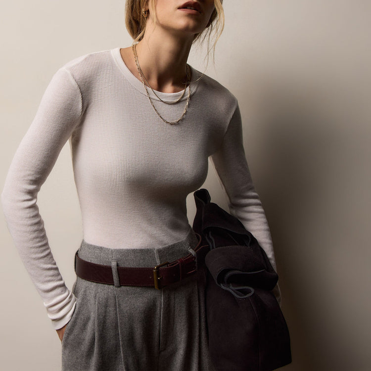 Cotton Gauze Ribbed Long Sleeve Crew in Everest White | James Perse Los Angeles