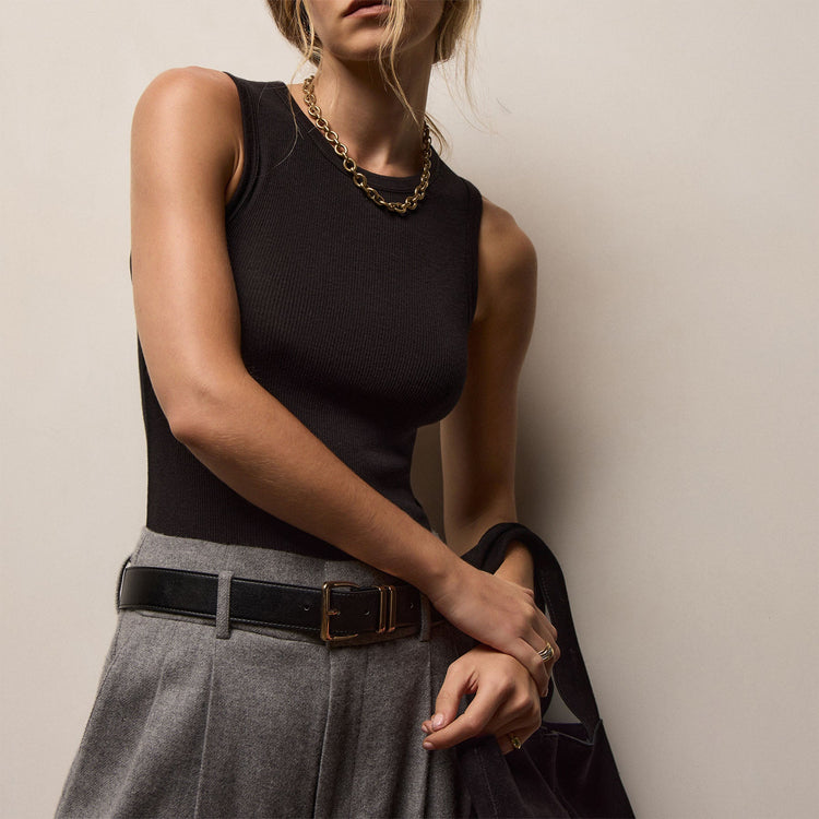 Cotton Gauze Ribbed Tank in Black | James Perse Los Angeles