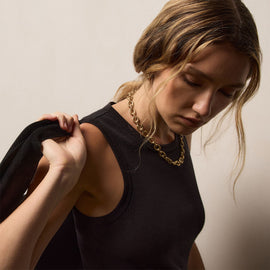 Cotton Gauze Ribbed Tank in Black | James Perse Los Angeles
