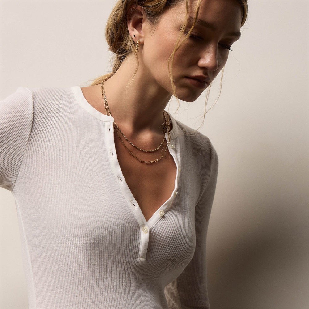 Cotton Gauze Ribbed Henley in Everest White | James Perse Los Angeles
