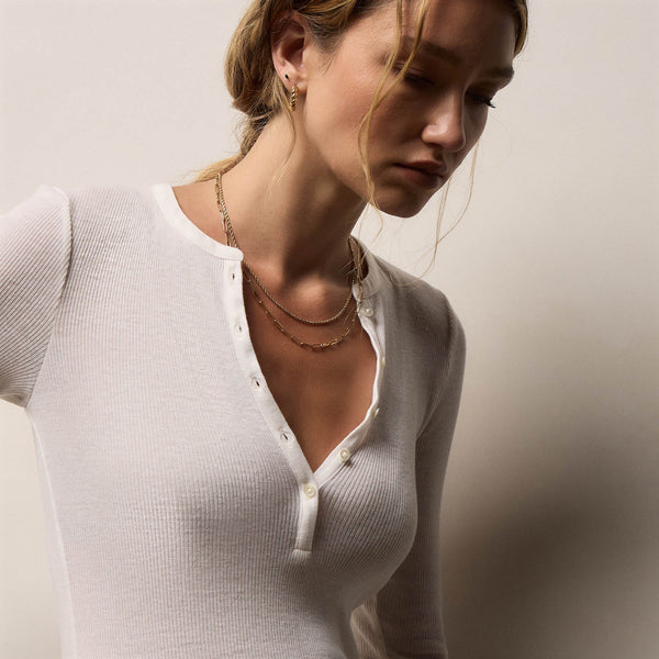 Cotton Gauze Ribbed Henley in Everest White | James Perse Los Angeles