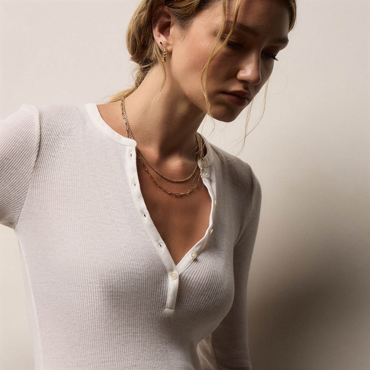 Cotton Gauze Ribbed Henley in Everest White | James Perse Los Angeles