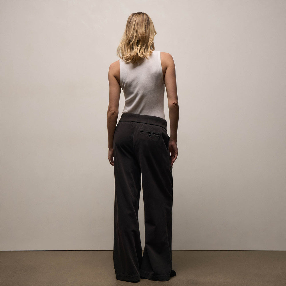 Ribbed Waist Wide Leg Pant in Black | James Perse Los Angeles