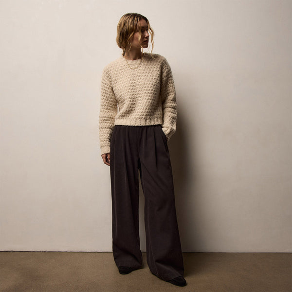 Ribbed Waist Wide Leg Pant in Black | James Perse Los Angeles