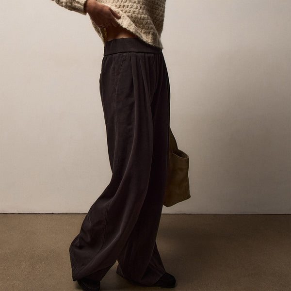 Ribbed Waist Wide Leg Pant in Black | James Perse Los Angeles