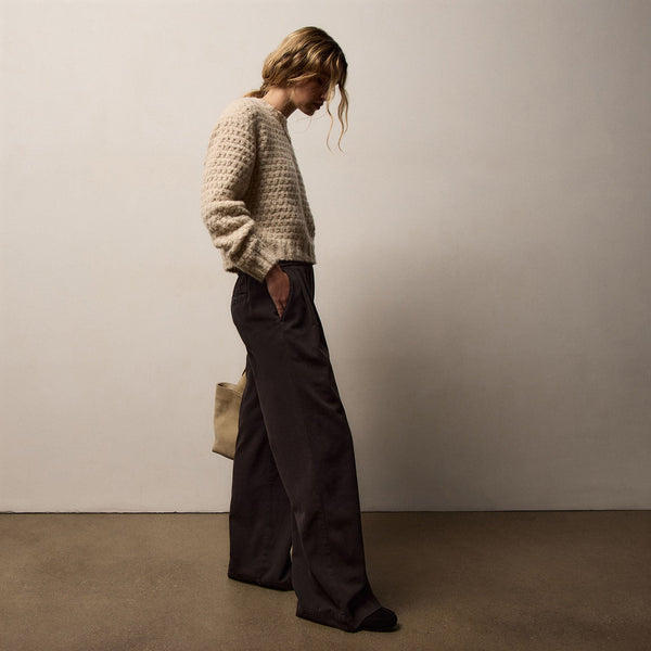 Ribbed Waist Wide Leg Pant in Black | James Perse Los Angeles